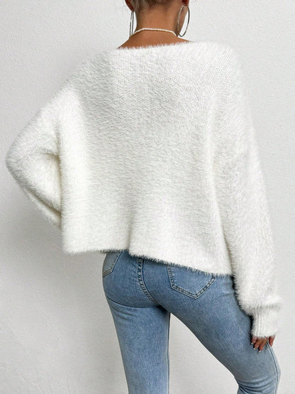 Solid Color Faux Pearl Decor Long Sleeves Cardigan
