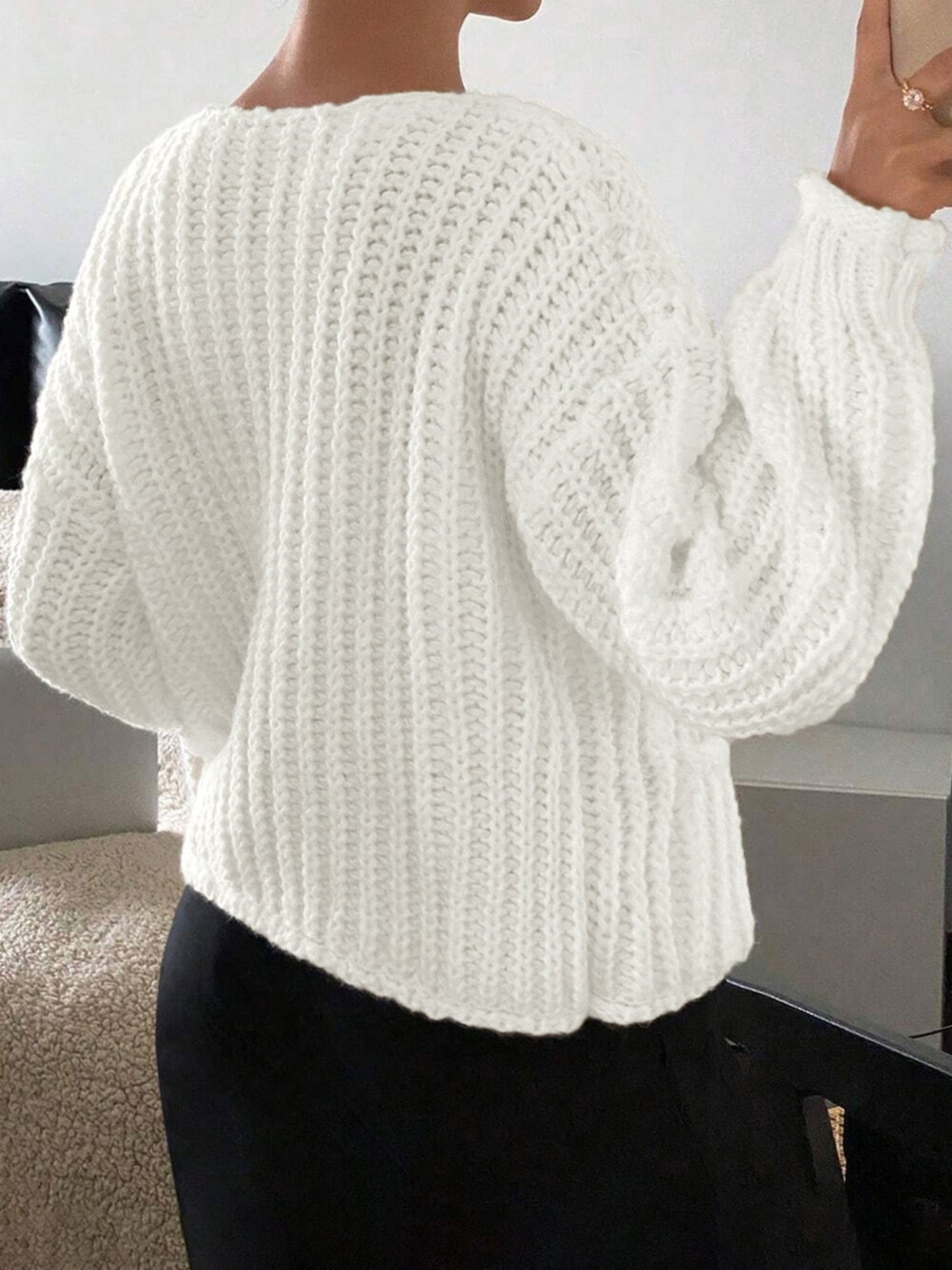 Solid Color Button Front Pockets Casual Knit Cardigan