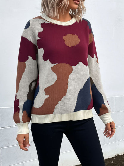 Crew Neck Long Sleeve Knit Pullover Sweater