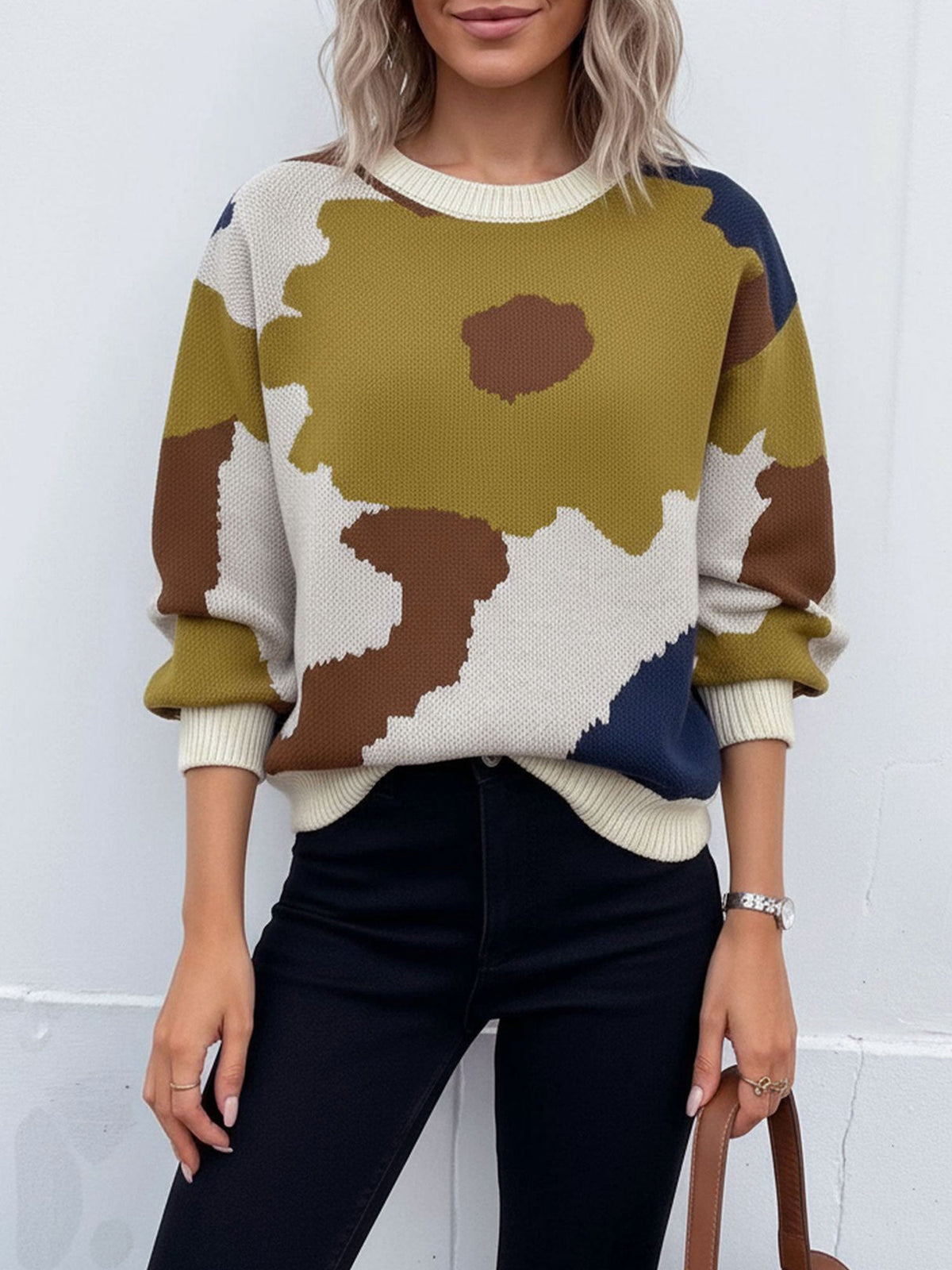 Crew Neck Long Sleeve Knit Pullover Sweater