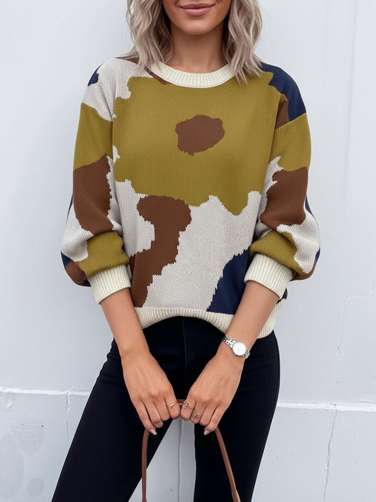 Crew Neck Long Sleeve Knit Pullover Sweater