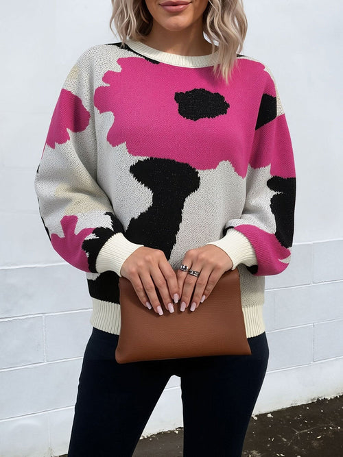 Crew Neck Long Sleeve Knit Pullover Sweater