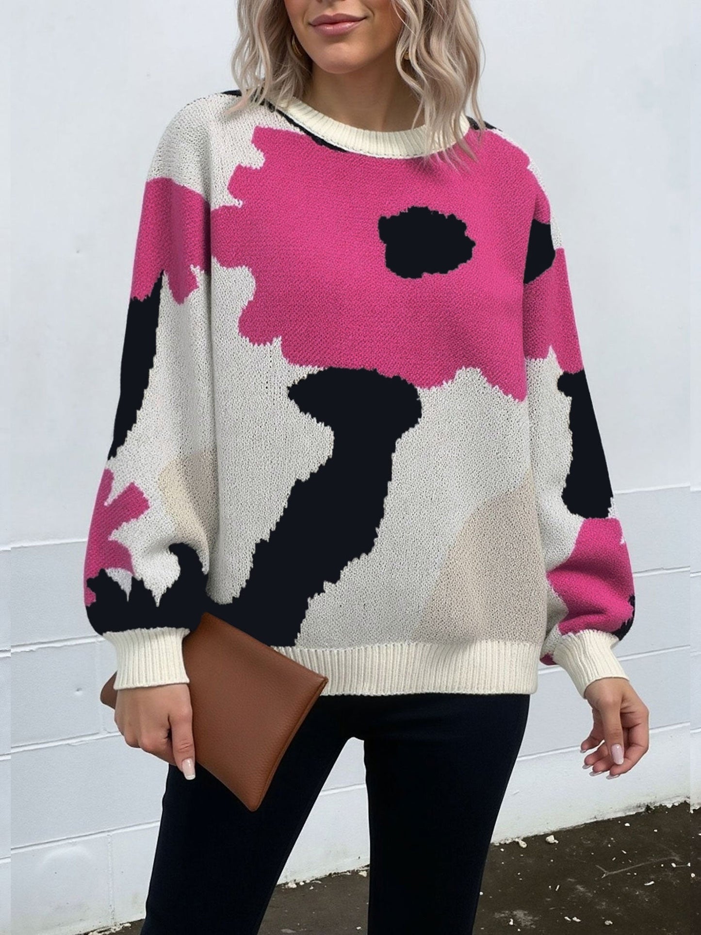 Crew Neck Long Sleeve Knit Pullover Sweater