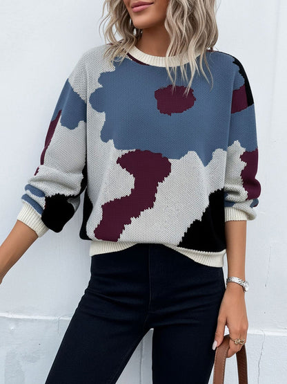 Crew Neck Long Sleeve Knit Pullover Sweater