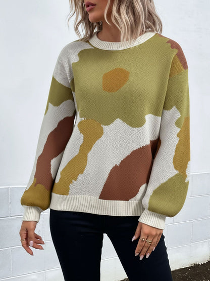 Crew Neck Long Sleeve Knit Pullover Sweater