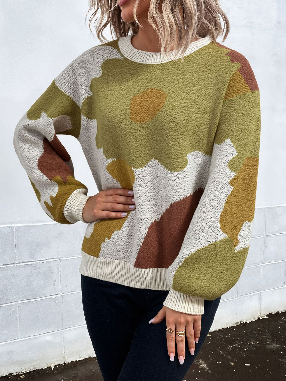 Crew Neck Long Sleeve Knit Pullover Sweater