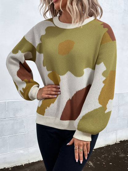 Crew Neck Long Sleeve Knit Pullover Sweater