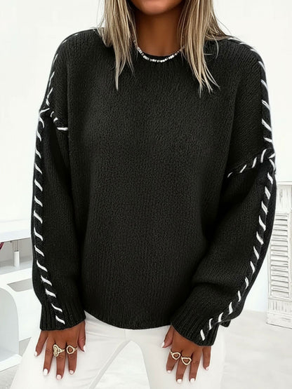 Colorblock Pullover Crew Neck Long Sleeve Knit Sweater