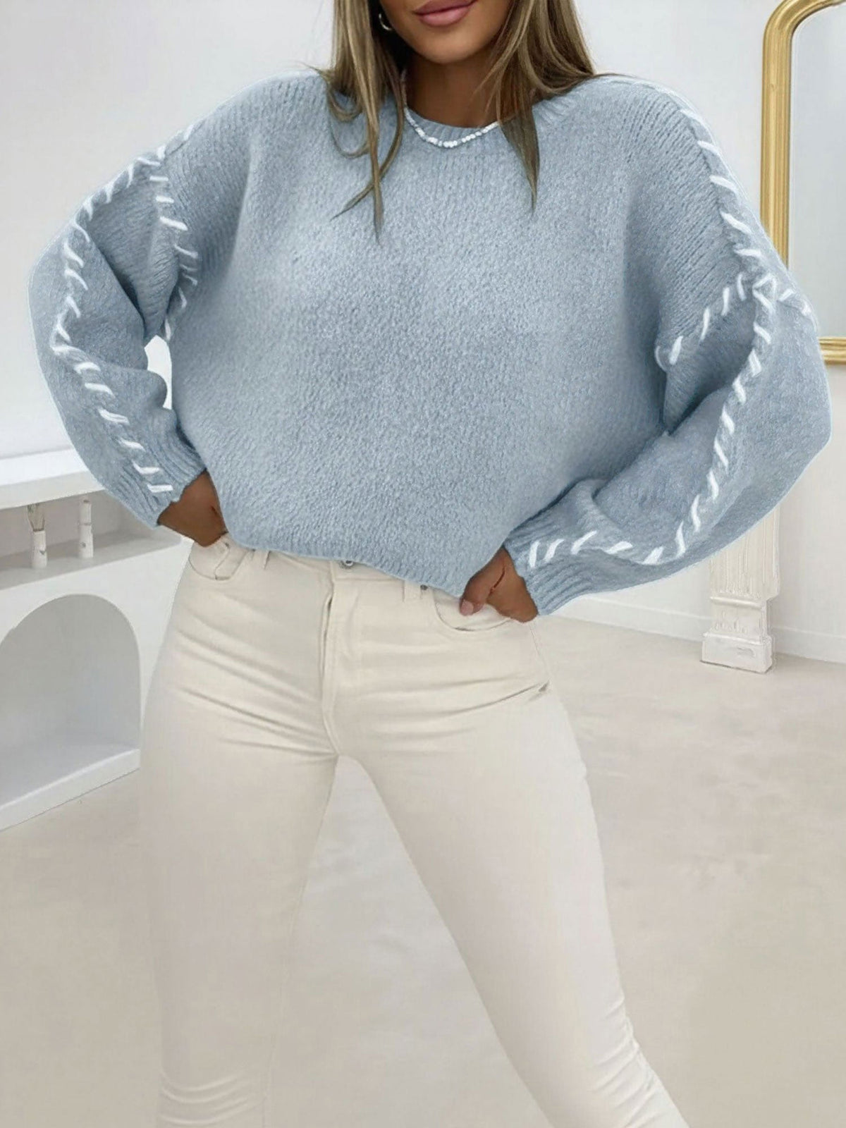 Colorblock Pullover Crew Neck Long Sleeve Knit Sweater