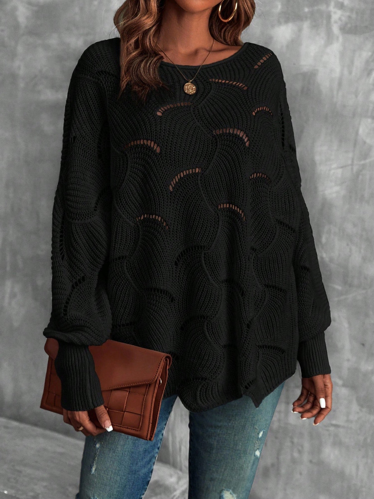 Lightweight Knitted Long Sleeves Oversized Sweater