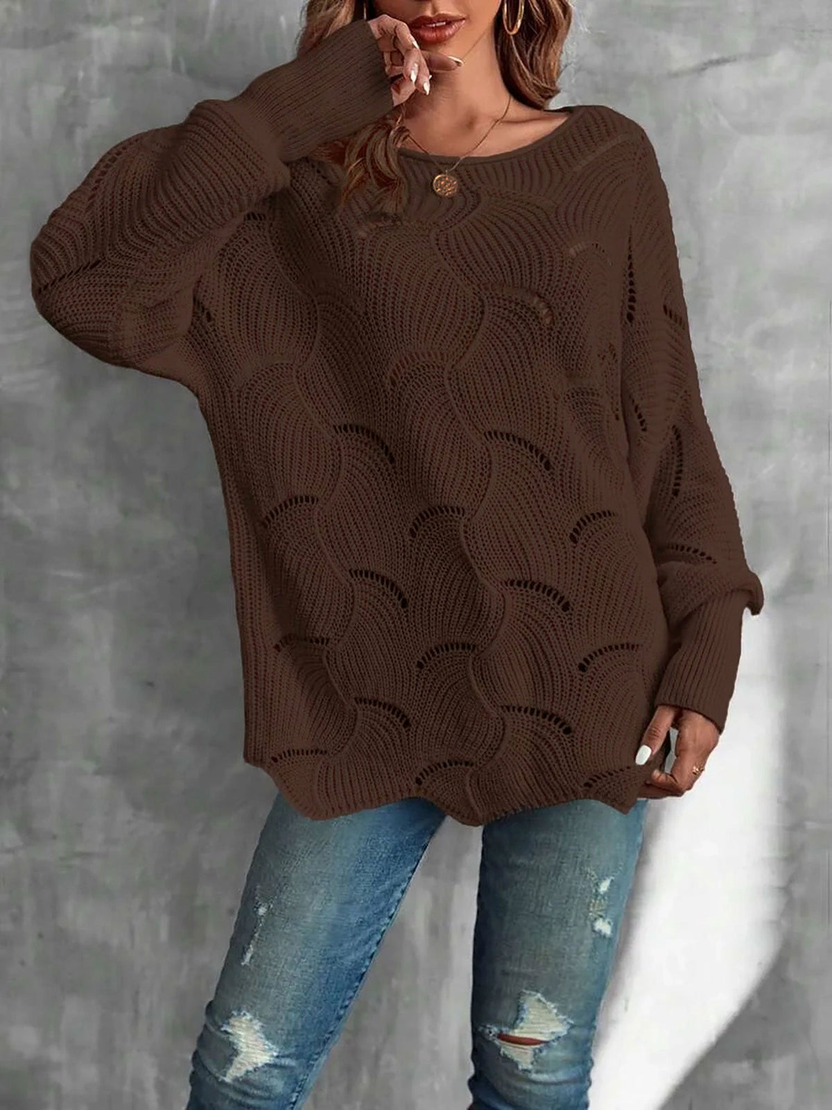 Lightweight Knitted Long Sleeves Oversized Sweater