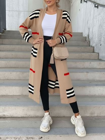 Loose Fit Long Sleeve Striped Knit Cardigan