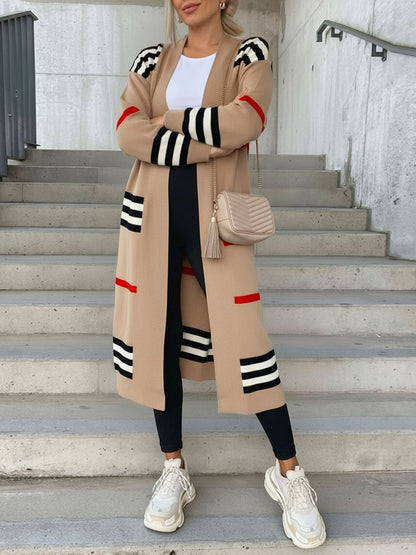 Loose Fit Long Sleeve Striped Knit Cardigan