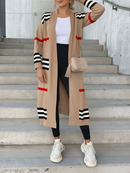 Loose Fit Long Sleeve Striped Knit Cardigan