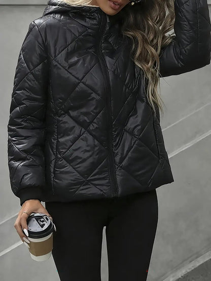 Fleece Lined Hooded Zip-Up Long Sleeves Padded Jacket