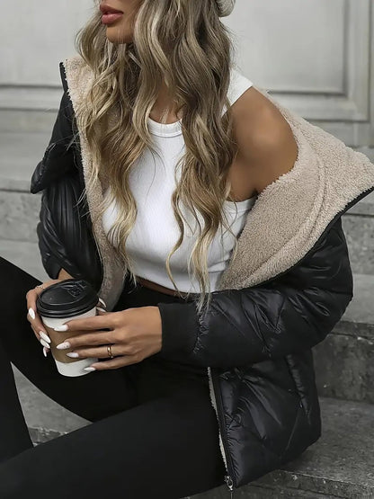 Fleece Lined Hooded Zip-Up Long Sleeves Padded Jacket