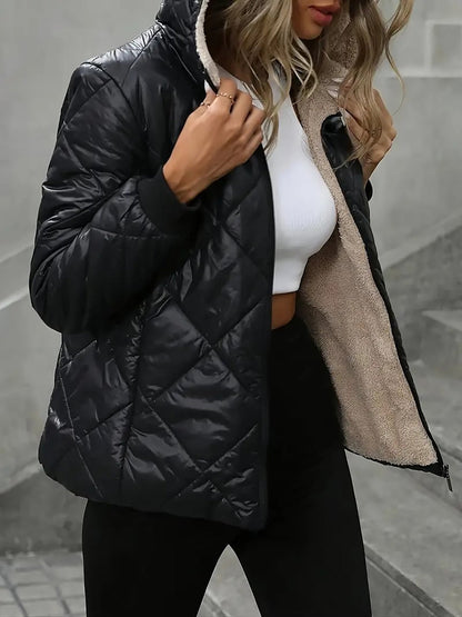 Fleece Lined Hooded Zip-Up Long Sleeves Padded Jacket