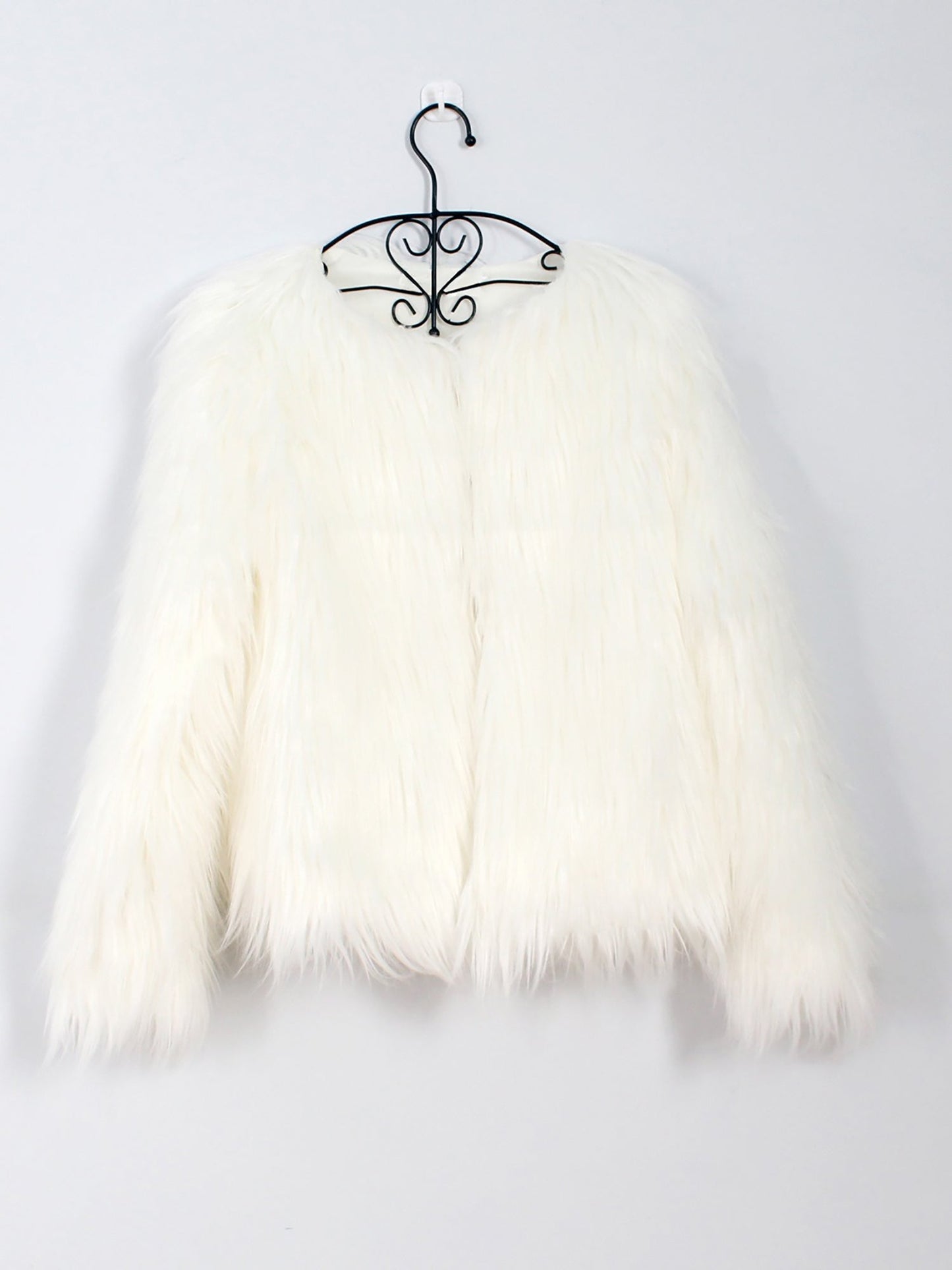 Long Sleeves Collarless Cropped Faux Fur Coat
