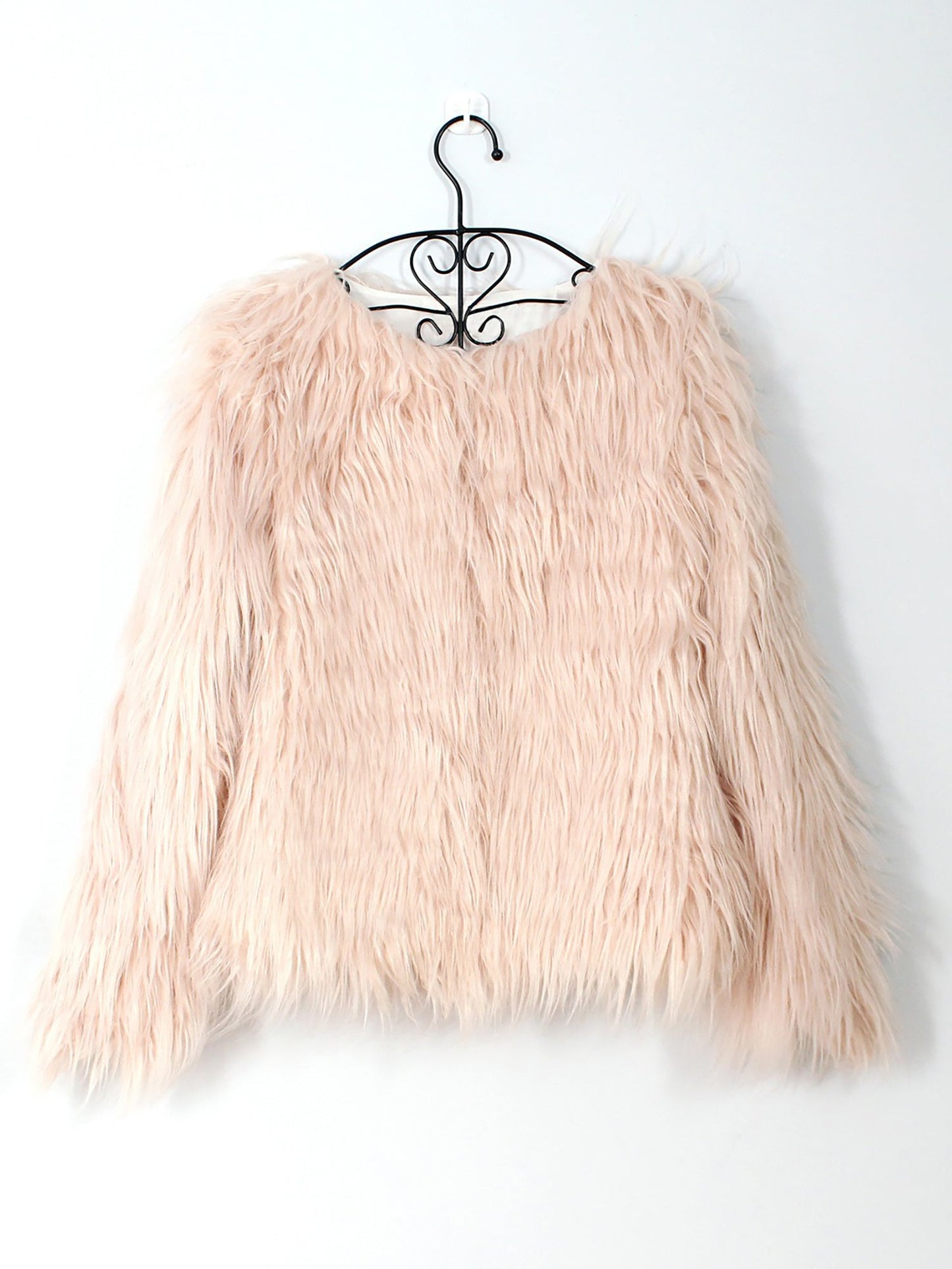 Long Sleeves Collarless Cropped Faux Fur Coat
