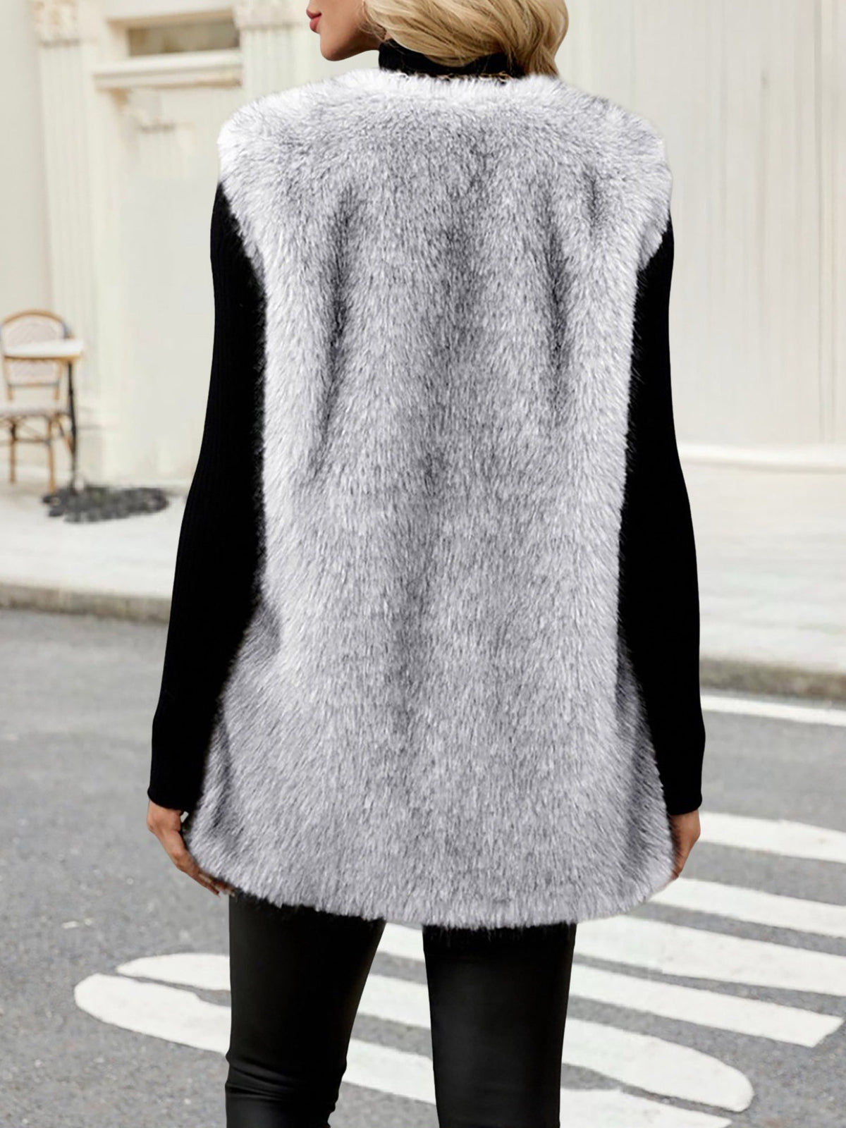 Collarless Sleeveless Open Front Faux Fur Vest