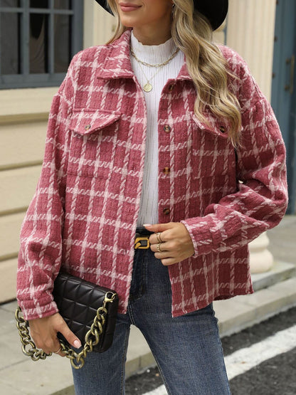 Lapel Plaid Long Sleeves Loose Fit Jacket