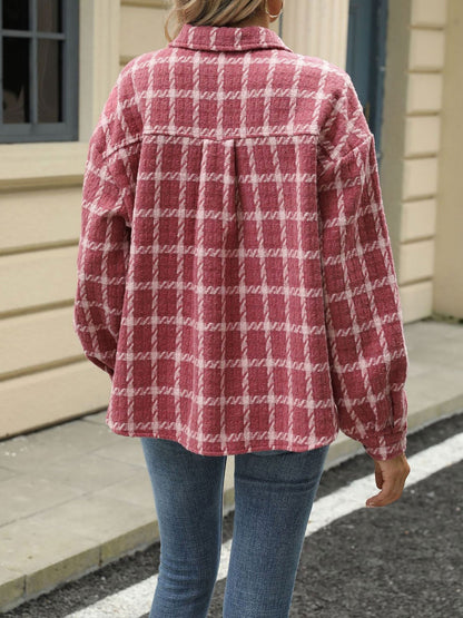 Lapel Plaid Long Sleeves Loose Fit Jacket