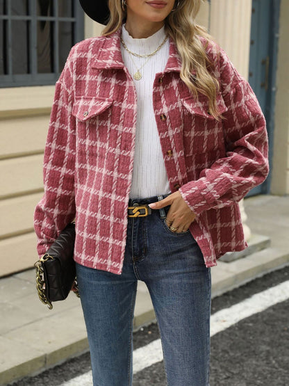 Lapel Plaid Long Sleeves Loose Fit Jacket