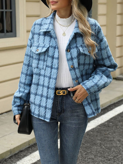 Lapel Plaid Long Sleeves Loose Fit Jacket