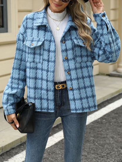 Lapel Plaid Long Sleeves Loose Fit Jacket
