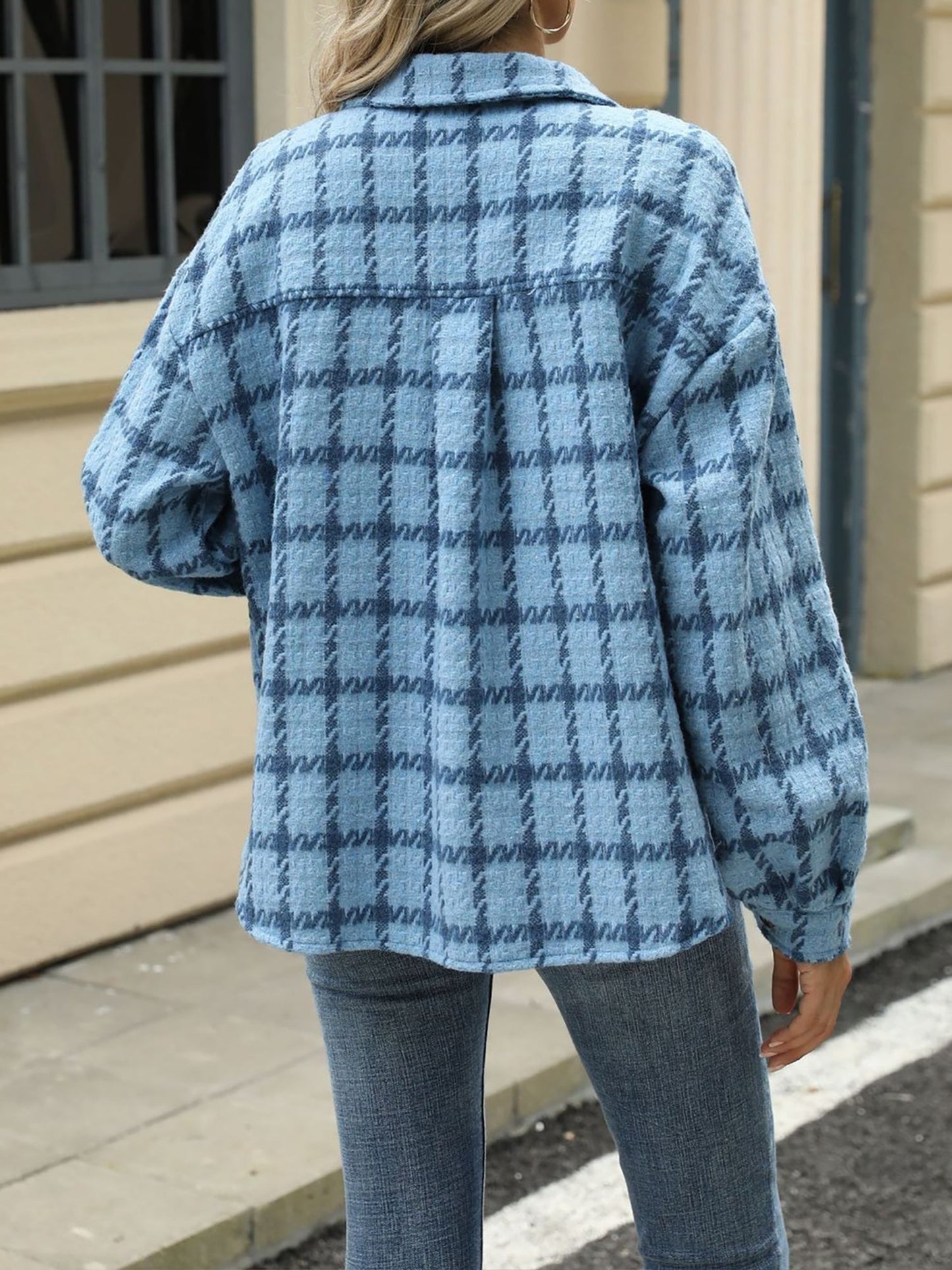 Lapel Plaid Long Sleeves Loose Fit Jacket