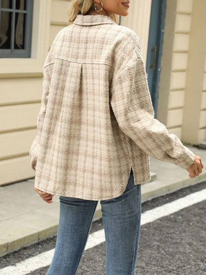 Lapel Plaid Long Sleeves Loose Fit Jacket