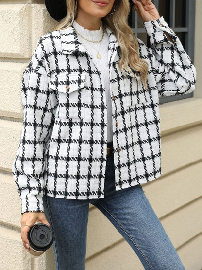 Lapel Plaid Long Sleeves Loose Fit Jacket