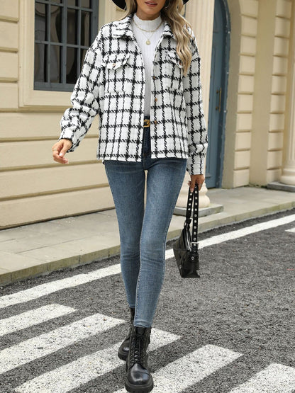 Lapel Plaid Long Sleeves Loose Fit Jacket
