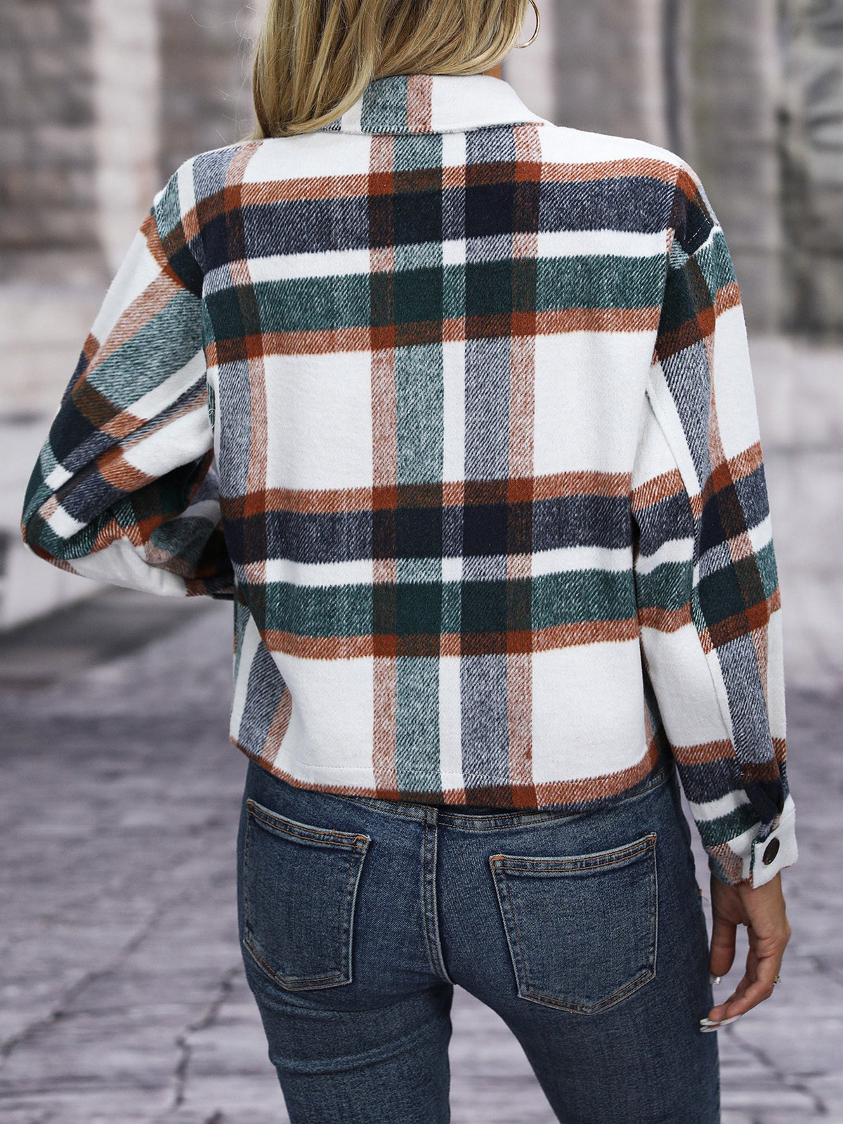 Lapel Long Sleeves Plaid Cropped Jacket