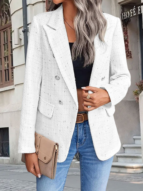 Tweed Notched Lapel Long Sleeves Plaid Blazer