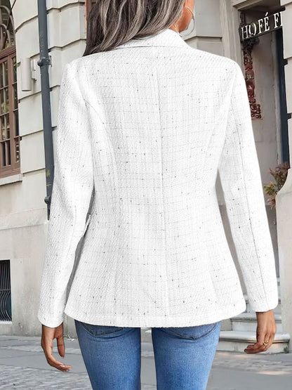 Tweed Notched Lapel Long Sleeves Plaid Blazer