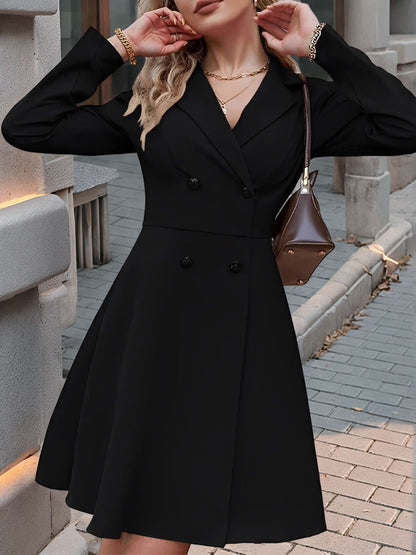 Notched Lapel Double-Breasted A-Line Suit Dress