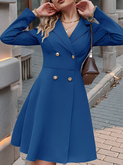 Notched Lapel Double-Breasted A-Line Suit Dress