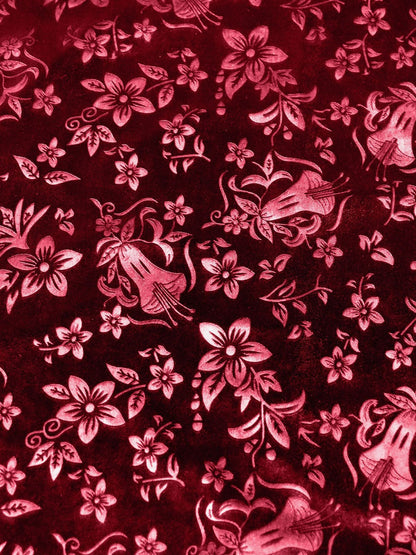 Velvet Floral Textured Elastic Waist Maxi A-Line Skirt