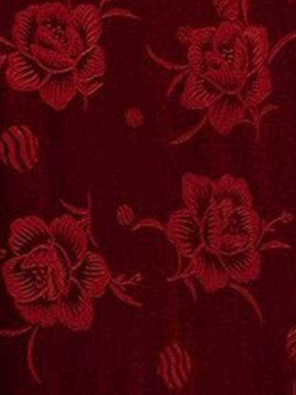 Velvet Floral Textured Round Neck Long Sleeves Maxi Dress