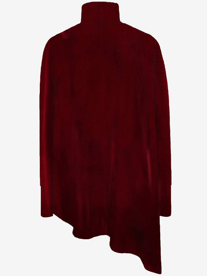 Turtleneck Velvet Long Sleeves Irregular Hem Blouse