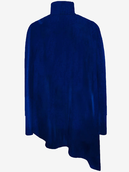 Turtleneck Velvet Long Sleeves Irregular Hem Blouse