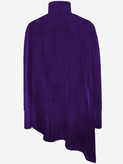 Turtleneck Velvet Long Sleeves Irregular Hem Blouse