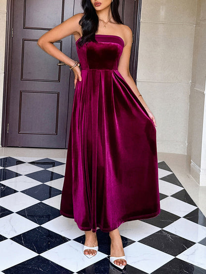 Strapless Velvet Backless Evening Gown Maxi Dress