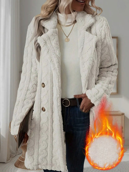 Notched Lapel Double-Breasted Mid-Length Faux Fur Jacket