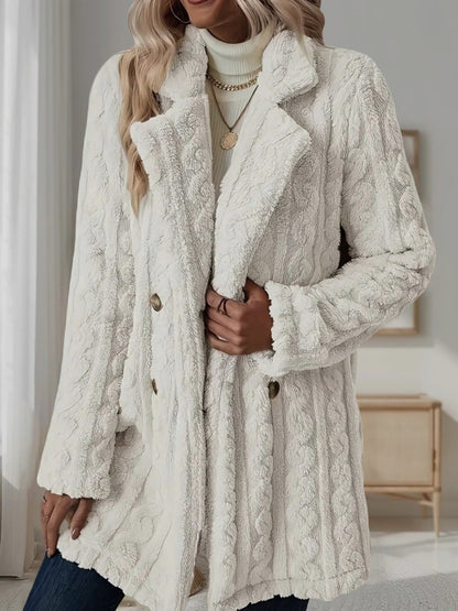 Notched Lapel Double-Breasted Mid-Length Faux Fur Jacket