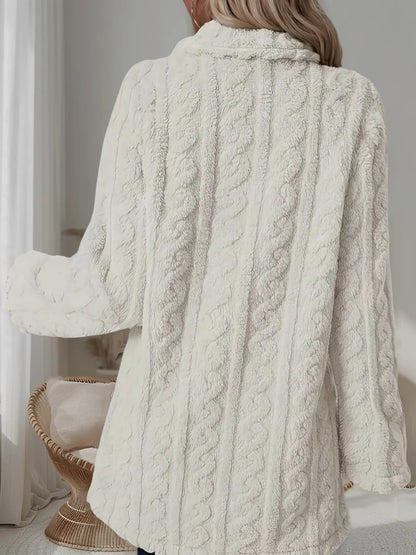 Notched Lapel Double-Breasted Mid-Length Faux Fur Jacket