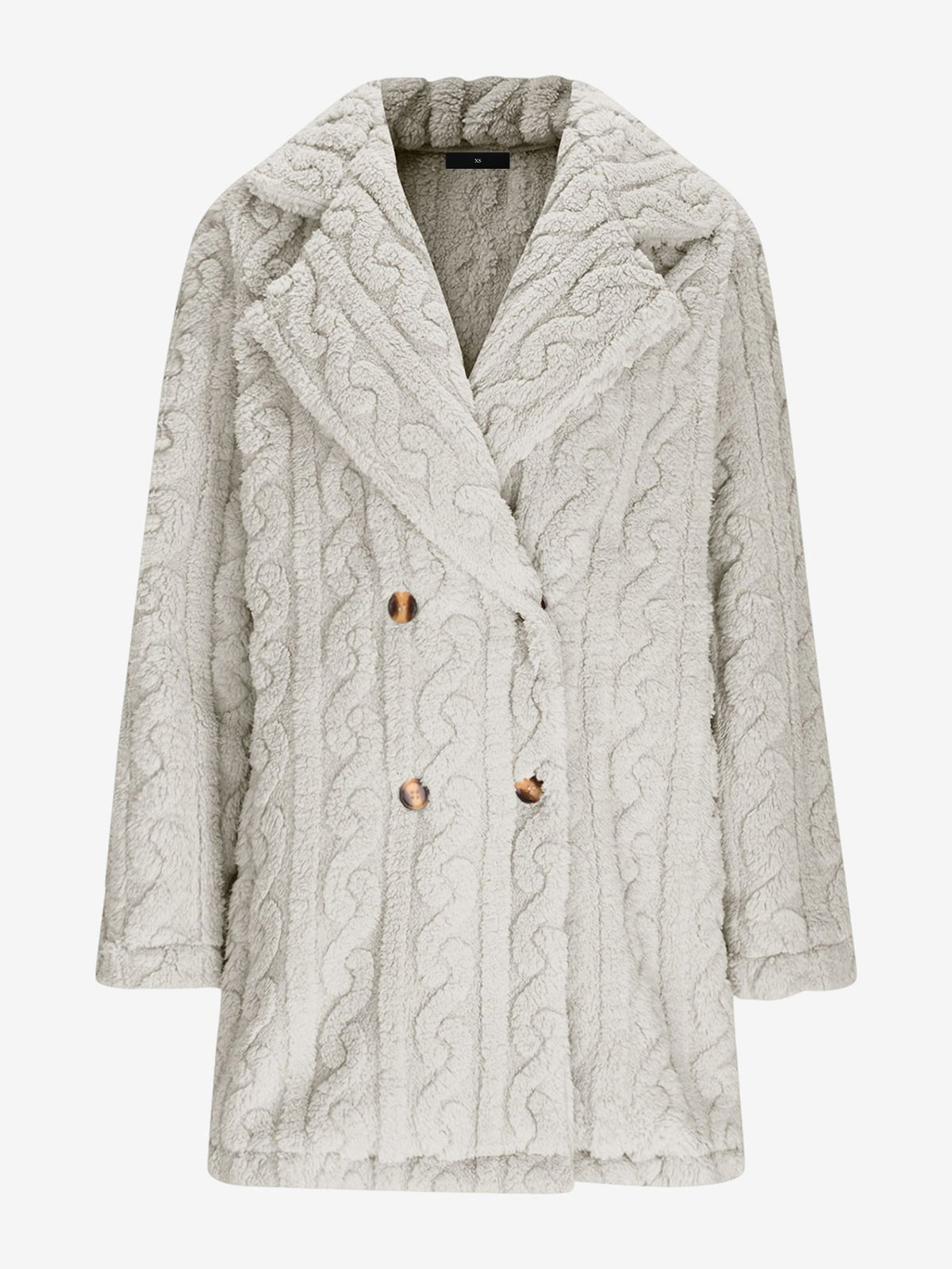 Notched Lapel Double-Breasted Mid-Length Faux Fur Jacket