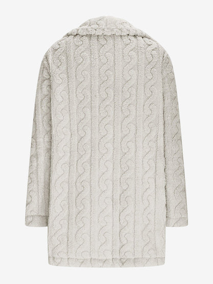 Notched Lapel Double-Breasted Mid-Length Faux Fur Jacket