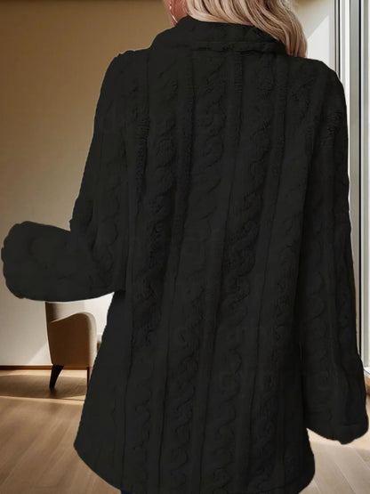 Notched Lapel Double-Breasted Mid-Length Faux Fur Jacket